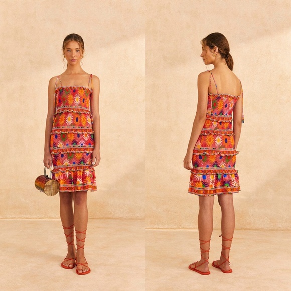 Farm Rio Coral Summer Sun Mini Dress - Picture 1 of 7